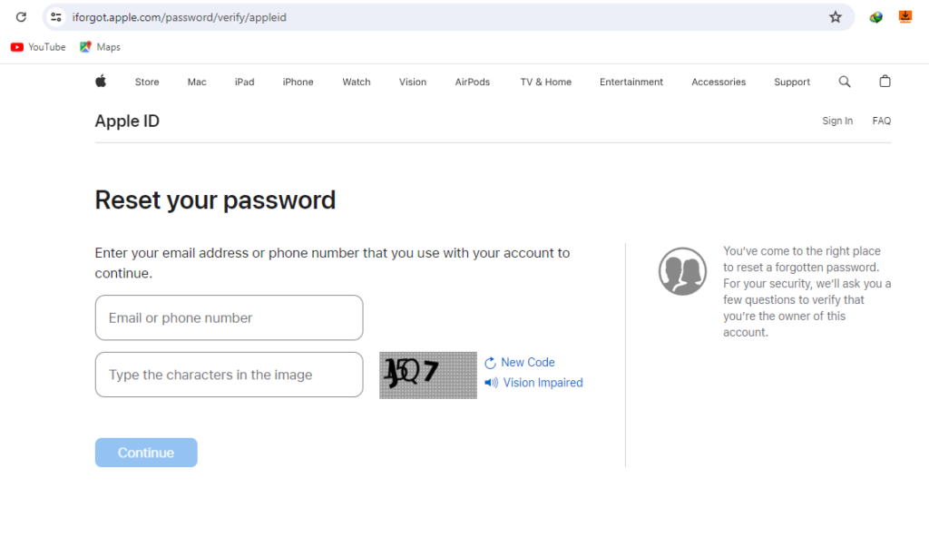 reset apple id password