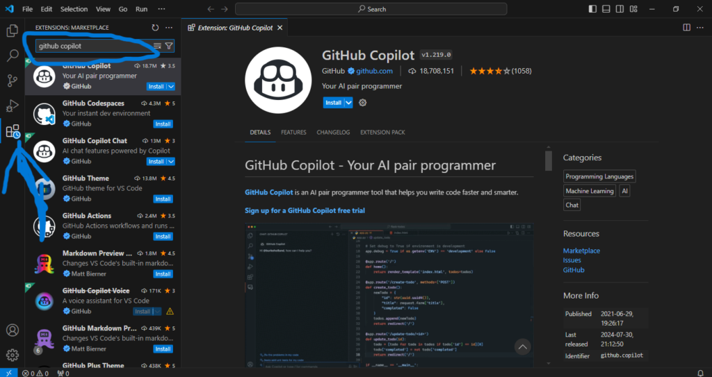 how to install copilot in visual studio